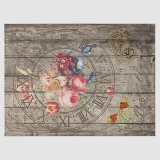 Rustic vintage clock decoupage tissue paper (Front)