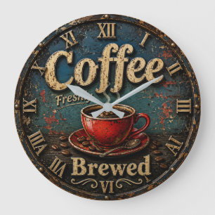 Rustic Vintage Coffee Large Clock