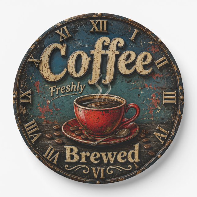 Rustic Vintage Coffee  Paper Plates (Front)