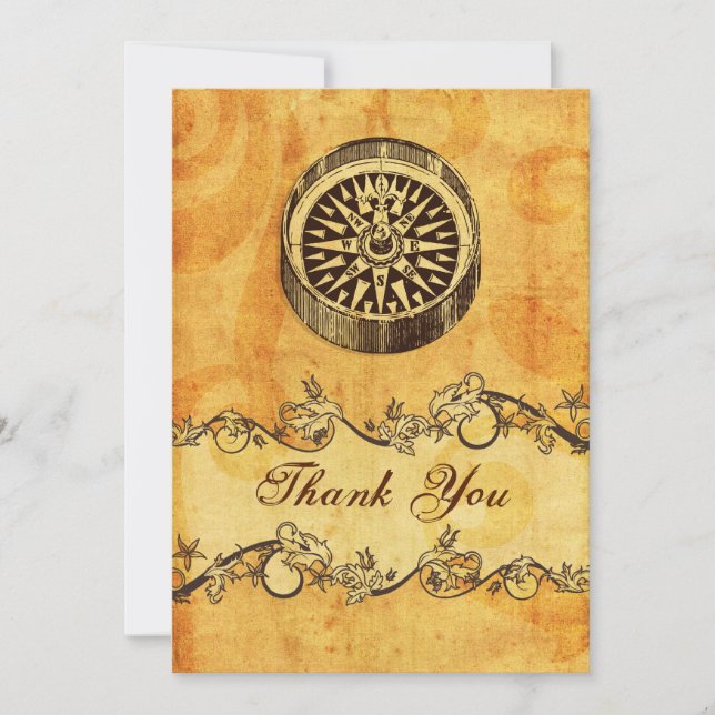 rustic, vintage ,compass nautical thank you invitation (Front)