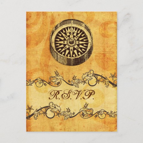 rustic vintage compass nautical wedding rsvp invitation postcard