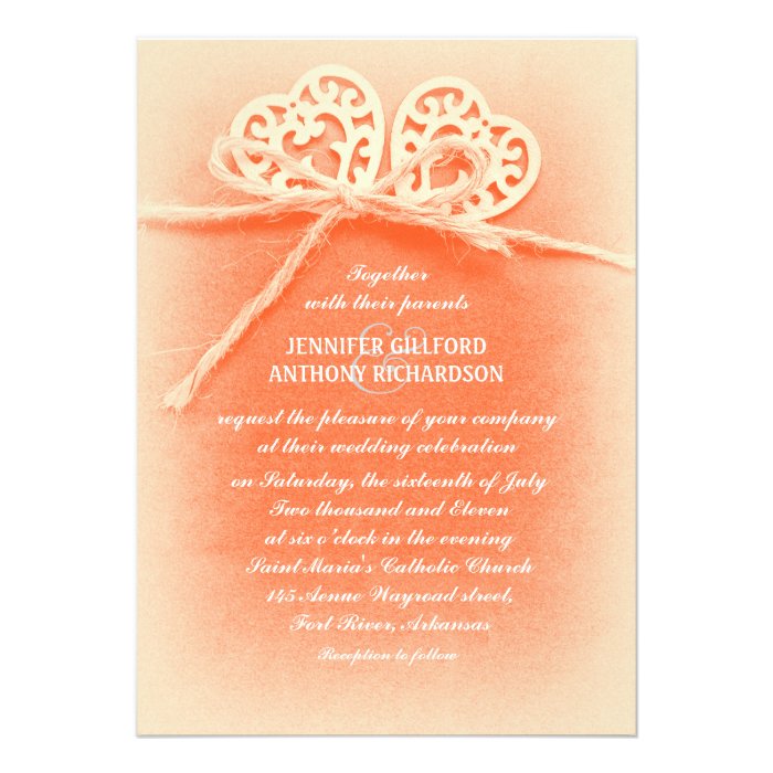 rustic vintage coral color wedding invitation