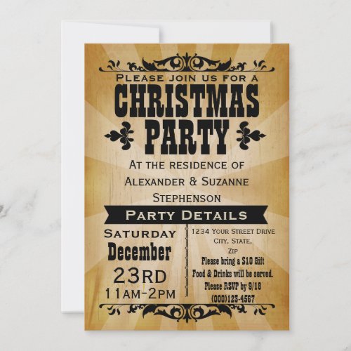 Rustic Vintage Country Christmas Party Invitation