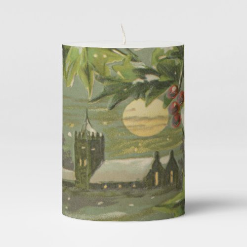 Rustic Vintage Country Church Snow Birds Christmas Pillar Candle