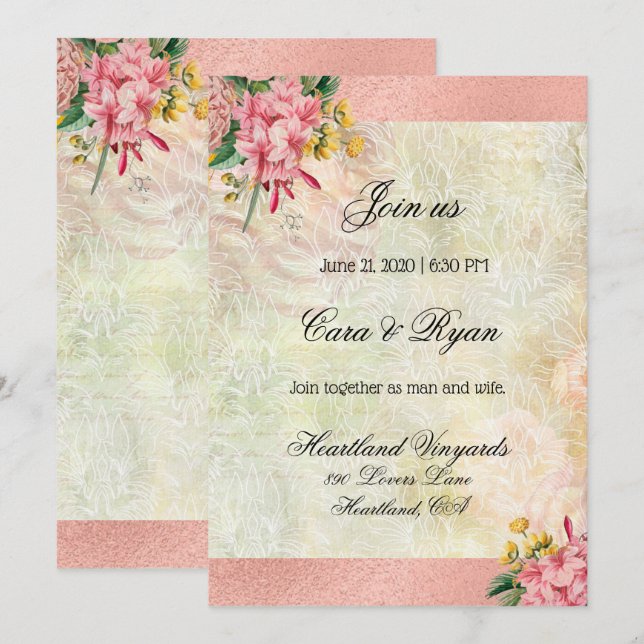 Rustic Vintage Country Floral Elegant Wedding Invitation (Front/Back)