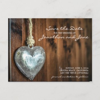 Rustic Vintage Country Heart Wedding Save The Date Announcement Postcard by loveisthething at Zazzle