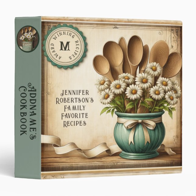 Rustic Vintage Country Mason Jar 3 Ring Binder (Front/Spine)