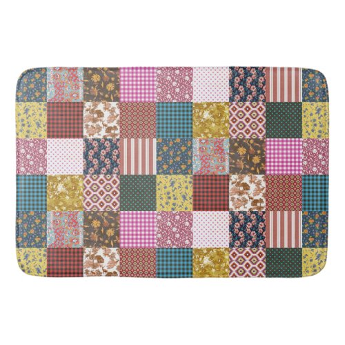 Rustic Vintage Country Patchwork Quilt Pattern Bath Mat