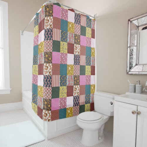 Rustic Vintage Country Patchwork Quilt Pattern  Shower Curtain