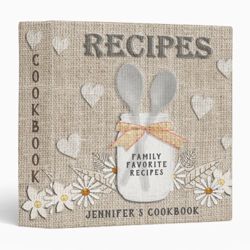 Rustic Vintage Country Personalized Cookbook 3 Rin 3 Ring Binder