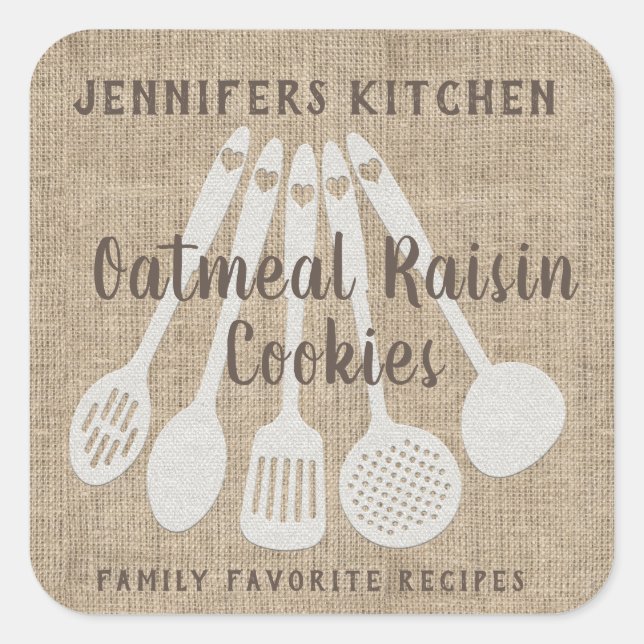 Rustic Vintage Country Personalized Recipe Square Sticker (Front)
