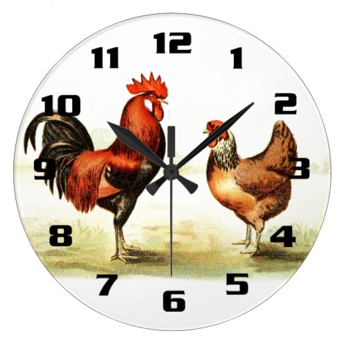 Rustic Vintage Country Rooster Large Clock