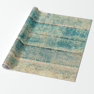 Rustic Vintage Country Teal Sepia Wood Texture Wrapping Paper