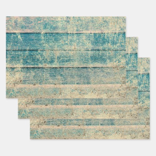 Rustic Vintage Country Teal Sepia Wood Texture  Wrapping Paper Sheets