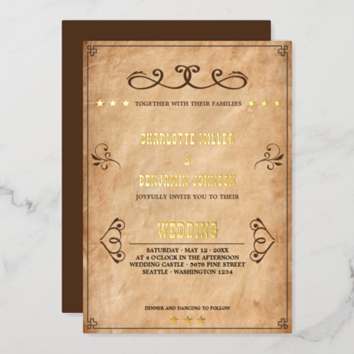 Rustic Vintage Country Wedding Foil Invitation