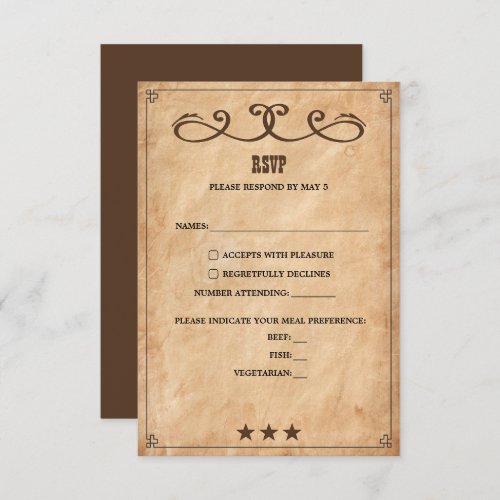Rustic Vintage Country Wedding Meal Choice RSVP Card