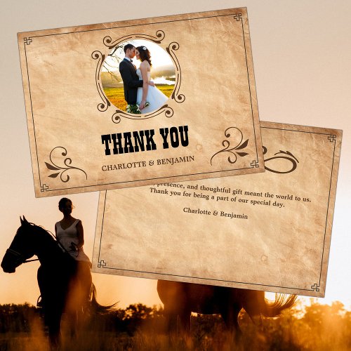 Rustic Vintage Country Wedding Photo Thank You Card