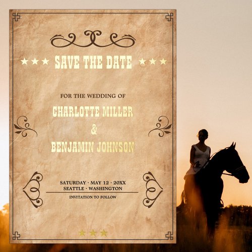 Rustic Vintage Country Wedding Save the Date Foil Invitation