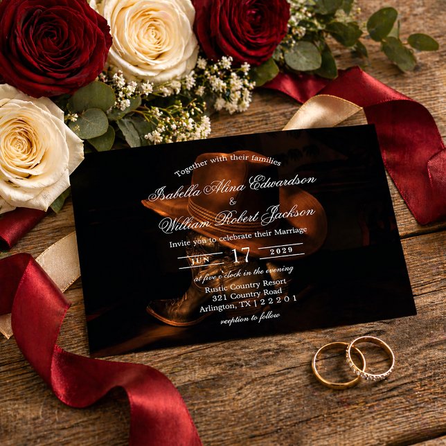 Rustic Vintage Cowboy Boots Western Wedding Invitation (Creator Uploaded)