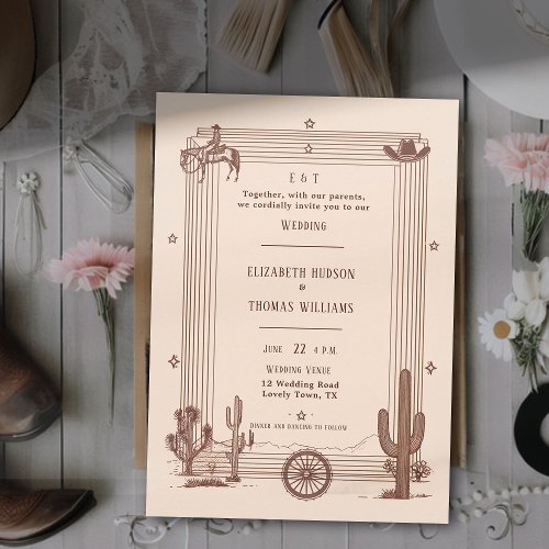 Rustic Vintage Cowboy Wedding Terracotta Frame Invitation