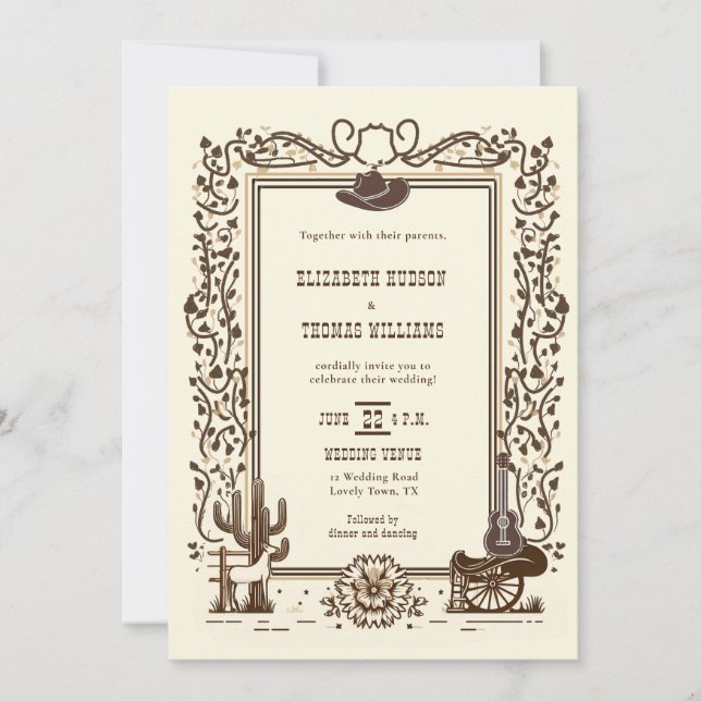 Rustic Vintage Cowboy Wedding Western Frame Invitation (Front)