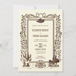 Rustic Vintage Cowboy Wedding Western Frame Invitation