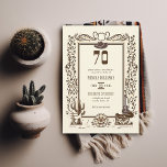 Rustic Vintage Cowboy Western Frame 70th Birthday  Invitation<br><div class="desc">A rustic vintage cowboy 70th birthday invitation featuring an elegant botanical frame, with western country drawing inserts of a saguaro cactus, a cart wheel, a horse, a guitar and a cowboy hat. Elegant and charming, it is a lovely choice for a barn birthday party, an outdoor birthday party, a barbeque...</div>
