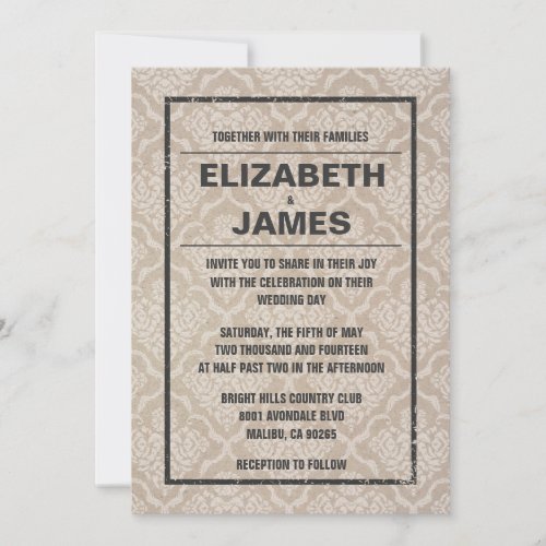 Rustic Vintage Damask Wedding Invitations