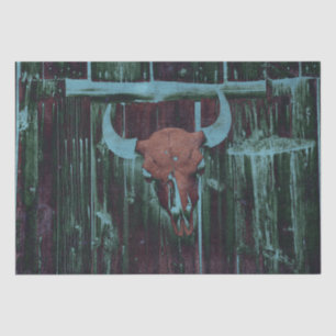 Rustic Vintage Dark Brown Teal Western Bull Skull Tissue Paper