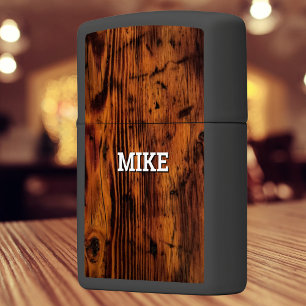 Rustic Vintage Dark Wood & Custom Name,Minimalist Zippo Lighter