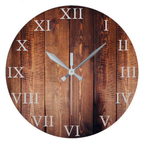 Rustic vintage dark wood Roman numbers Large Clock