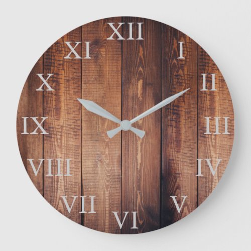 Rustic vintage dark wood Roman numbers Large Clock