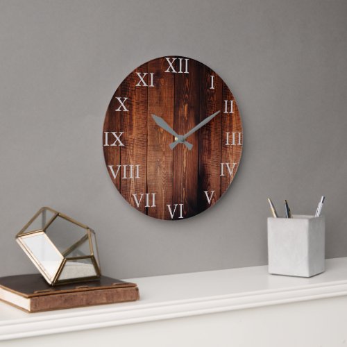 Rustic vintage dark wood Roman numbers personal Large Clock