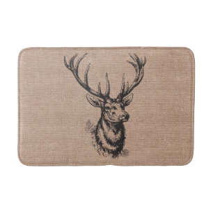 Rustic Vintage Deer Antlers Bathroom Mat