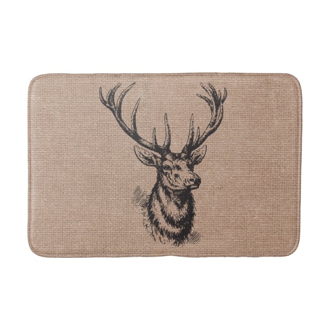 Rustic Vintage Deer Antlers Bathroom Mat (Front)