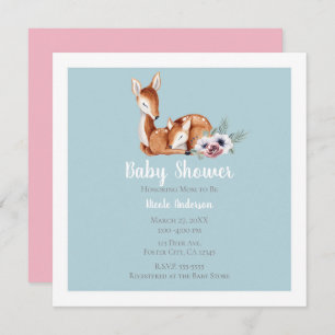 Rustic Vintage Deer Forest Floral Baby Shower Invitation