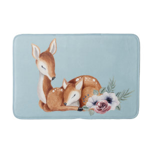 Rustic Vintage Deer Forest Floral Bath Mat