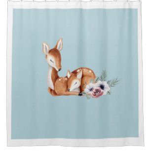 Rustic Vintage Deer Forest Floral Shower Curtain