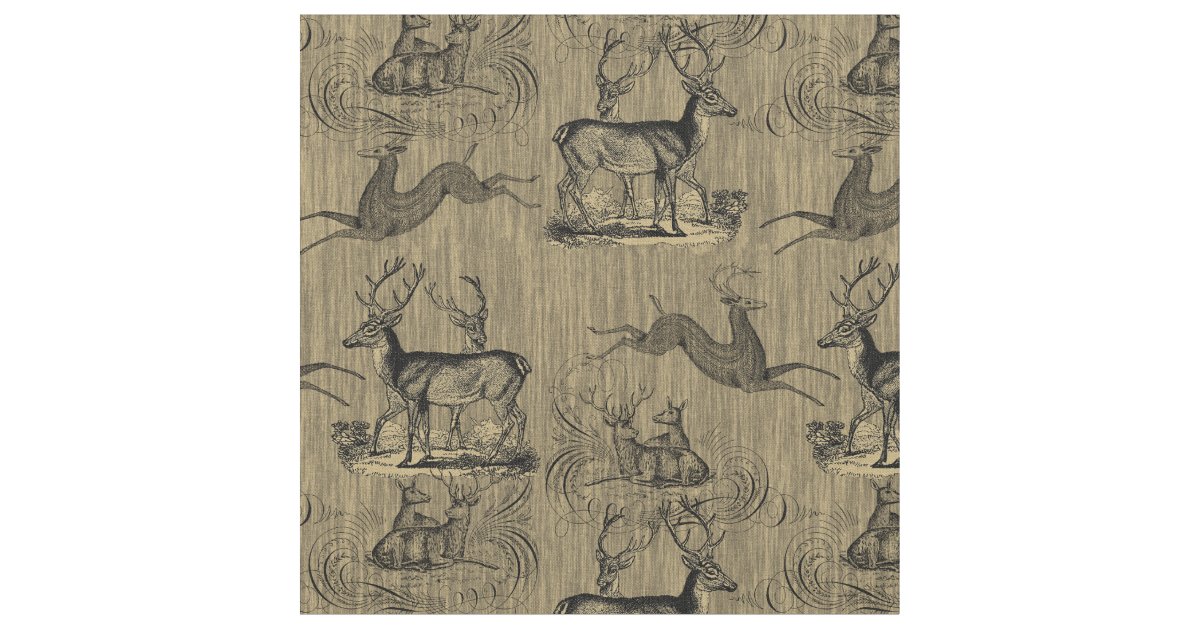 Rustic Vintage Deer Pattern Fabric | Zazzle