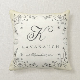 Rustic Vintage Design Monogram Wedding Pillow