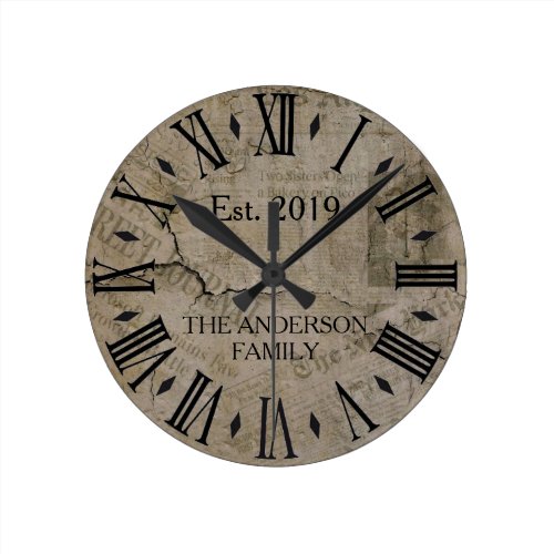 Rustic Vintage Distressed New York Times  Wall St Round Clock