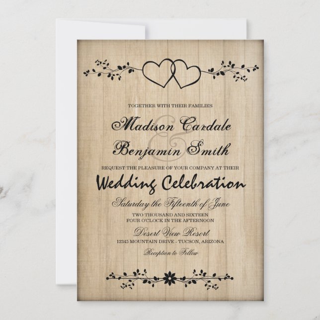 Rustic Vintage Double Hearts Wedding Invitations (Front)