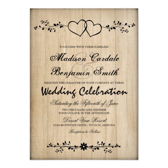 Rustic Vintage Double Hearts Wedding Invitations