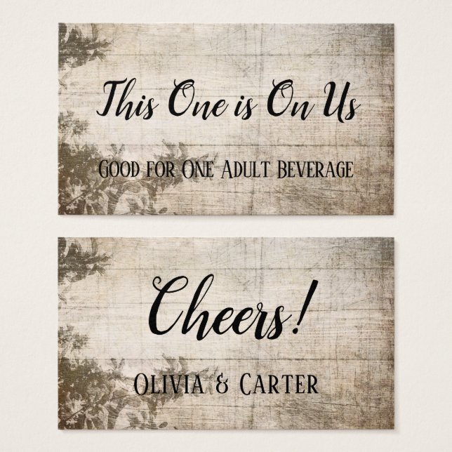 Rustic Vintage Drink Tickets w/ Wood & Leaves (Front & Back)