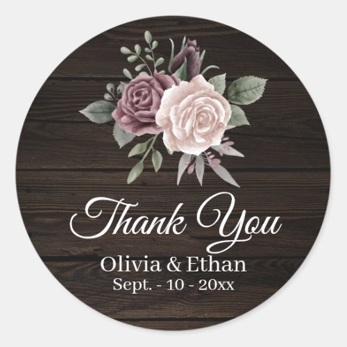 Rustic Vintage Dusty Rose Floral Bouquet Wood Classic Round Sticker