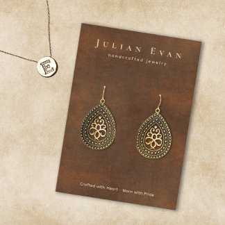 Rustic Vintage Earthy Tone Jewelry Earring Display Business Card
