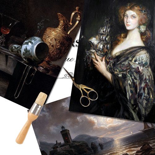 Rustic Vintage Elegant Woman Ocean Decoupage Wrapping Paper Sheets