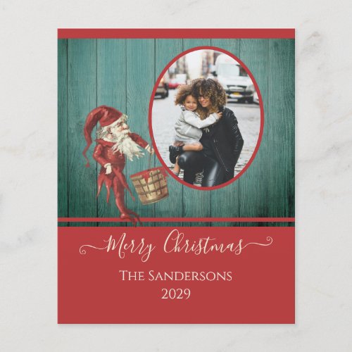 Rustic Vintage Elf Red Green Photo Christmas Card