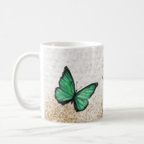 Rustic Vintage Emerald Green Gold Butterfly   Coffee Mug