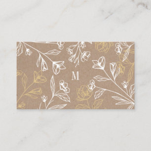 Rustic Vintage Etch Style Floral Flower Monogram Business Card